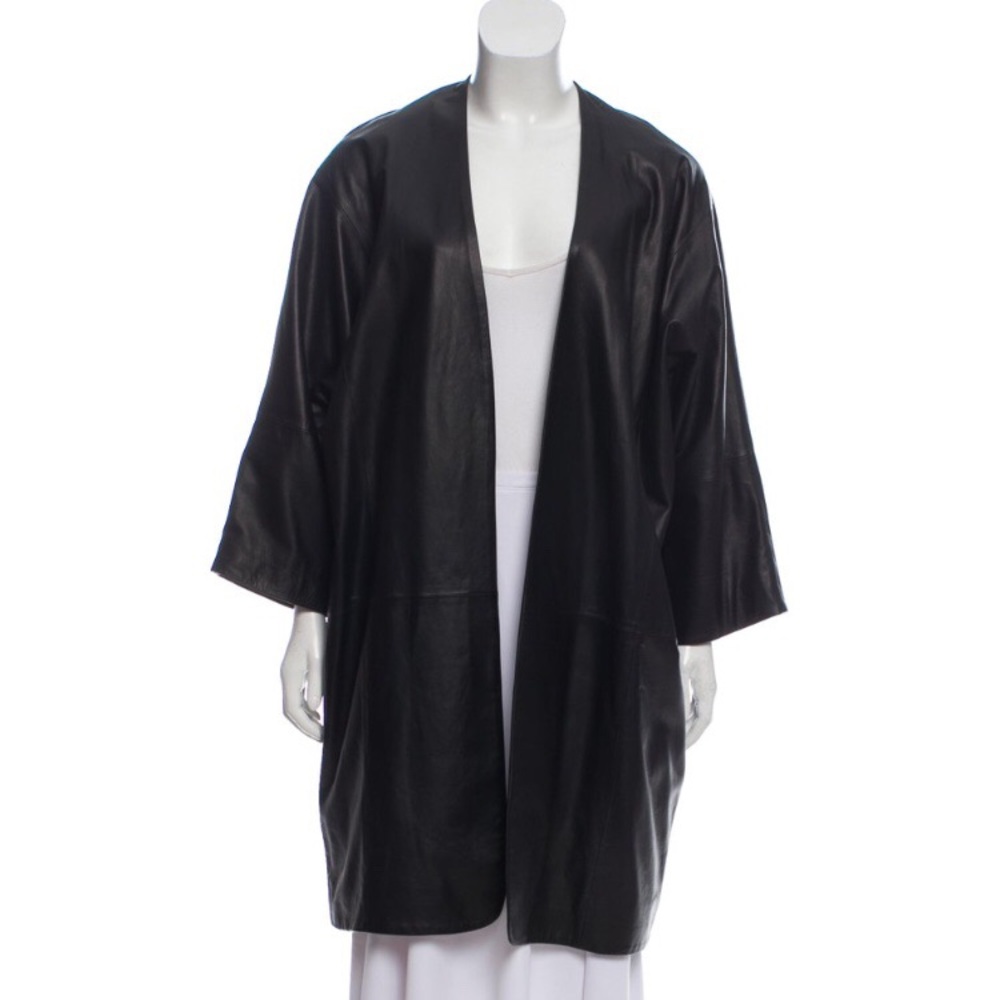 Vince Black Goat Leather Coat, Size Medium